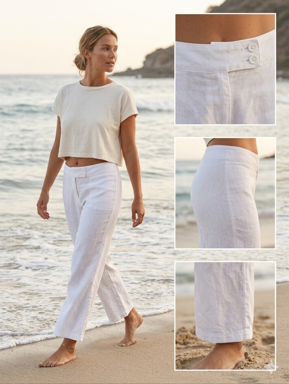 Eileen Fisher 100% Linen Medum Rise Full Length Straight Leg Pants M